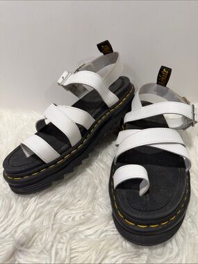 Dr. Martens Avry Hydro Leather Strap Sandal in white leather lightweight